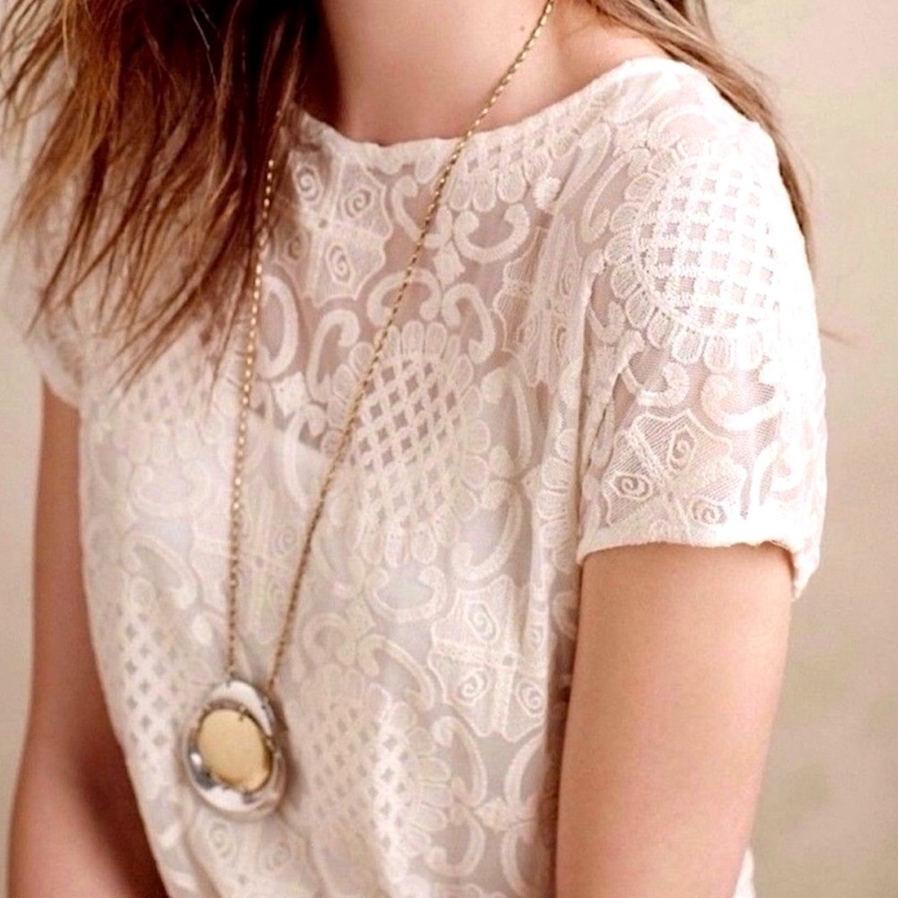 😍 Anthropologie Lilka Elegant Lace Long Dress Cream Small S